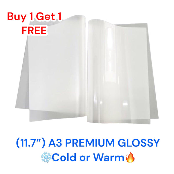 DTF Transfer Film A3 Sheets 11.7" x 16.5" (100 Pack) - GLOSSY Cold/Warm Peel