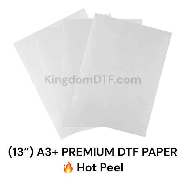 DTF Transfer PAPER A3+ Sheets 13" x 19" (100 Pack) - HOT PEEL - NO MORE PAPER JAM!